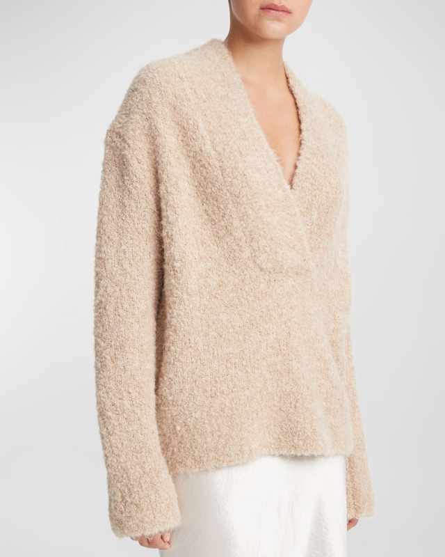 Crimped Shawl Alpaca Wool-Blend Sweater